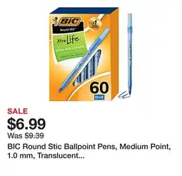 Office Depot BIC Round Stic Ballpoint Pens, Medium Point, 1.0 mm, Translucent Barrel, Blue Ink, Box Of 60 offer