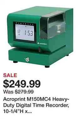 Office Depot Acroprint M150MC4 Heavy-Duty Digital Time Recorder, 10-1/4H x 9-1/2W x 11D, Green offer