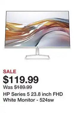 Office Depot HP Series 5 23.8 inch FHD White Monitor - 524sw offer