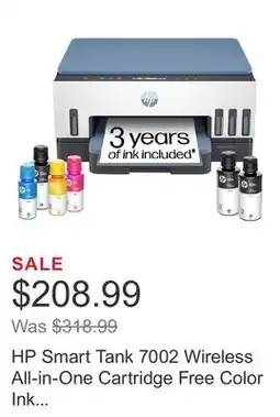 Costco HP Smart Tank 7002 Wireless All-in-One Cartridge Free Color Ink Printer offer