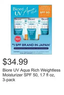Costco Biore UV Aqua Rich Weightless Moisturizer SPF 50, 1.7 fl oz, 3-pack offer