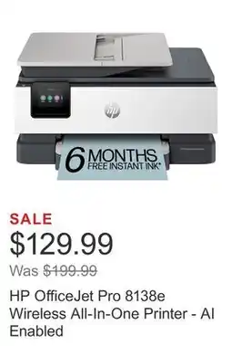 Costco HP OfficeJet Pro 8138e Wireless All-In-One Printer - AI Enabled offer