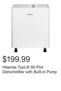 Costco Hisense TopLift 50-Pint Dehumidifier with Built-in Pump offer