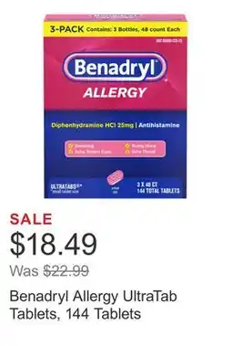 Costco Benadryl Allergy UltraTab Tablets, 144 Tablets offer