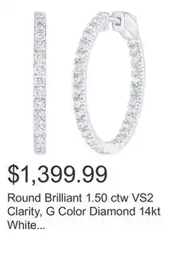 Costco Round Brilliant 1.50 ctw VS2 Clarity, G Color Diamond 14kt White Gold Hoop Earrings offer