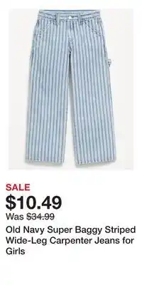 Old Navy Old Navy Super Baggy Striped Wide-Leg Carpenter Jeans for Girls offer