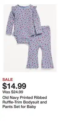 Old Navy Old Navy Printed Ribbed Ruffle-Trim Bodysuit and Pants Set for Baby offer