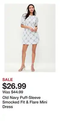 Old Navy Old Navy Puff-Sleeve Smocked Fit & Flare Mini Dress offer