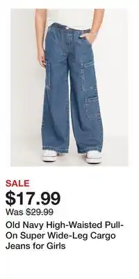 Old Navy Old Navy High-Waisted Pull-On Super Wide-Leg Cargo Jeans for Girls offer