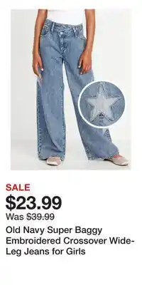 Old Navy Old Navy Super Baggy Embroidered Crossover Wide-Leg Jeans for Girls offer