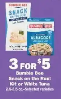 Schnucks Bumble Bee Snack on the RunKit or White Tuna offer
