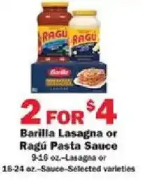 Schnucks Barilla Lasagna or Ragú Pasta Sauce offer