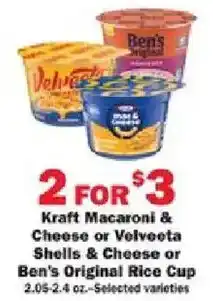 Schnucks Kraft Macaroni & Cheese or Velveeta Shells & Cheese or Ben's Original Rice Cup offer