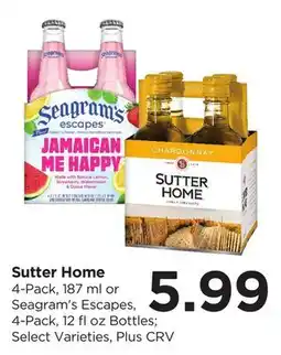 Food 4 Less Sutter Home 4-Pack, 187 ml or Seagram's Escapes, 4-Pack, 12 floz Bottles offer
