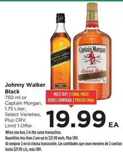 Food 4 Less Johnny Walker Black 750 ml or Captain Morgan, 1.75 Liter offer