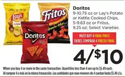 Food 4 Less Doritos 9-10.75 oz or Lay's Potato or Kettle Cooked Chips, 5-9.63 oz or Fritos, 9.25 oz offer