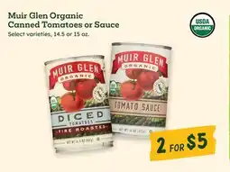 Sprouts Farmers Market Muir Glen Organic Canned Tomatoes or Sauce offer
