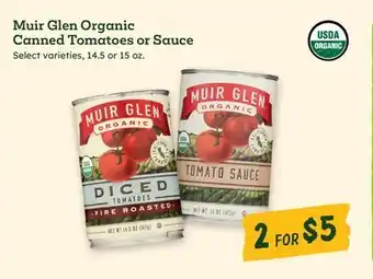 Sprouts Farmers Market Muir Glen Organic Canned Tomatoes or Sauce offer