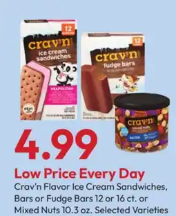 Stater Bros Crav'n Flavor Ice Cream Sandwiches, Bars or Fudge Bars 12 or 16 ct. or Mixed Nuts 10.3 oz offer