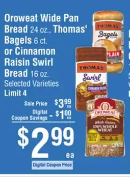 Smart & Final Oroweat Wide Pan Bread, Thomas' Bagels or Cinnamon Raisin Swirl Bread offer