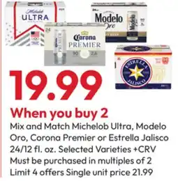 Stater Bros Michelob Ultra, Modelo Oro, Corona Premier or Estrella Jalisco offer