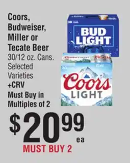 Smart & Final Coors, Budweiser, Miller or Tecate Beer offer