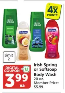 Pavilions Irish Spring or Softsoap Body Wash offer