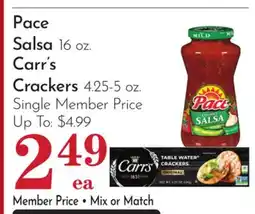 Pavilions Pace Salsa 16 oz. Carr's Crackers 4.25-5 oz offer