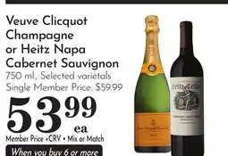 Pavilions Veuve Clicquot Champagne or Heitz Napa Cabernet Sauvignon offer
