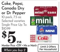 Pavilions Coke, Pepsi, Canada Dry or Dr Pepper offer