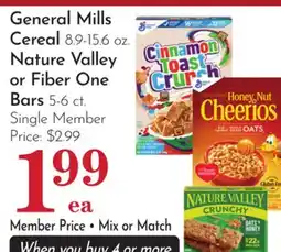 Pavilions General Mills Cereal 8.9-15.6 oz. Nature Valley or Fiber One Bars 5-6 ct offer