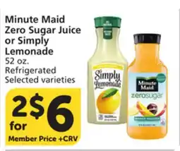 Albertsons Minute Maid Zero Sugar Juice or Simply Lemonade offer