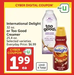 Albertsons International Delight 32 oz. or Too Good Creamer 25.4 oz offer
