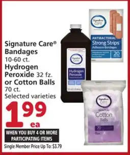 Albertsons Signature Care Bandages 10-60 ct. Hydrogen Peroxide 32 fz. or Cotton Balls 70 ct offer