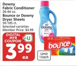 Albertsons Downy Fabric Conditioner 26-44 oz. Bounce or Downy Dryer Sheets 50-105 ct offer