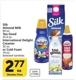 Albertsons Silk Almond Milk 64 oz. Too Good 25.4 oz. International Delight Creamer 32 oz. or Cold Foam 14 oz offer