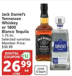 Vons Jack Daniel's Tennessee Whiskey or 1800 Blanco Tequila offer