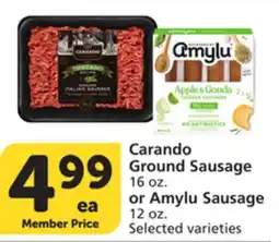 Vons Carando Ground Sausage 16 oz. or Amylu Sausage 12 oz offer