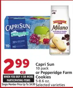 Vons Capri Sun 10 pack or Pepperidge Farm Cookies 5-8.6 oz offer