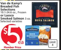 Vons Van de Kamp's Breaded Fish Selections 19.1-24.6 oz., Frozen or Lassco Smoked Salmon 3 oz offer