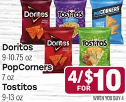 Tony’s Fresh Market Doritos 9-10.75oz, PopCorners 7oz, Tostitos 9-13oz offer