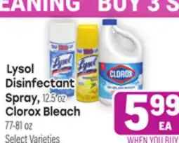 Tony’s Fresh Market Lysol Disinfectant Spray, 12.5oz or Clorox Bleach 77-81oz offer