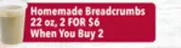 Tony’s Fresh Market Homemade Breadcrumbs offer