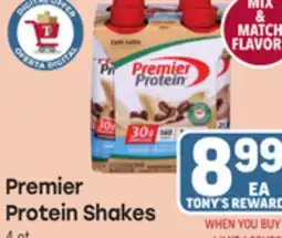Tony’s Fresh Market Premier Protein Shakes offer