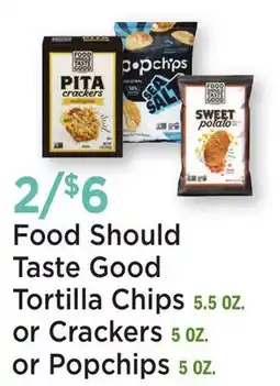 Heinen's Food Should Taste Good Tortilla Chips 5.5 OZ. or Crackers 5 OZ. or Popchips 5 OZ offer