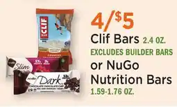 Heinen's Clif Bars 2.4 OZ. or NuGo Nutrition Bars 1.59-1.76 OZ offer