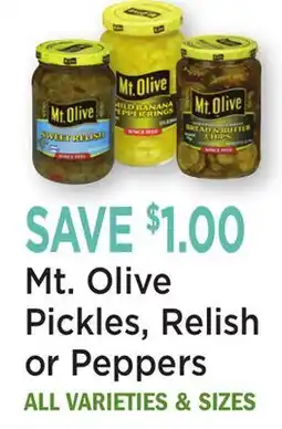 Heinen's Mt. Olive Pickles, Relish or Peppers offer