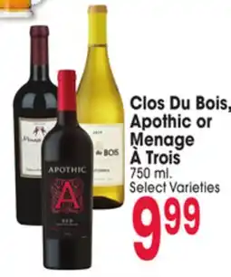 Jewel-Osco Clos Du Bois, Apothic or Menage À Trois offer