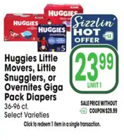 Jewel-Osco Huggies Little Movers, Little Snugglers, or Overnites Giga Pack Diapers offer