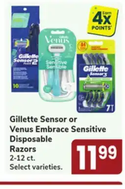 Jewel-Osco Gillette Sensor or Venus Embrace Sensitive Disposable Razors offer